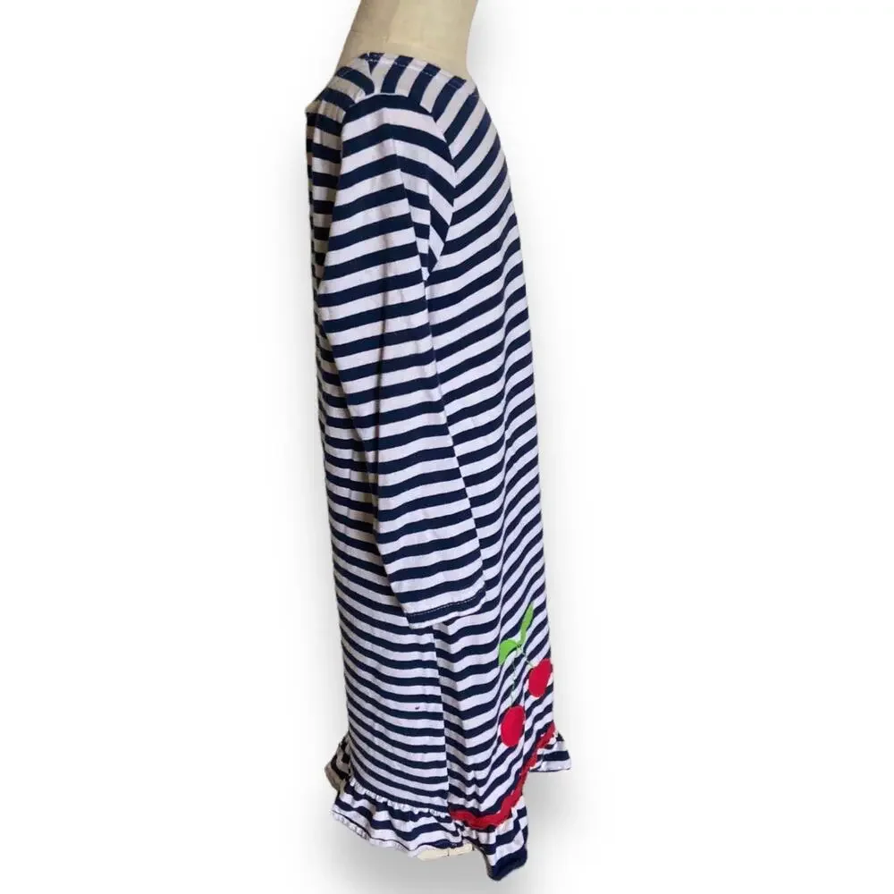 Funtasia! Too Girls‎ Dress Size 6X Navy Blue White Striped Dress Cherries Ruffle